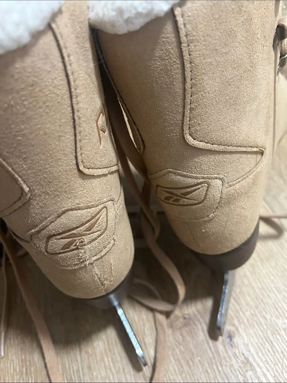 Reebok Women's Tan Suede Ice Skates with wool lining.